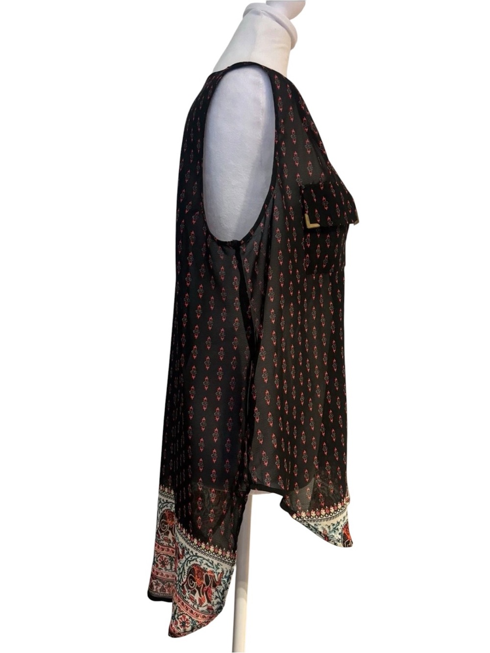 Live 4 Truth 1X Sleeveless Tunic Blouse Elephant Hem Boho Festival Sheer Top - Picture 4 of 4